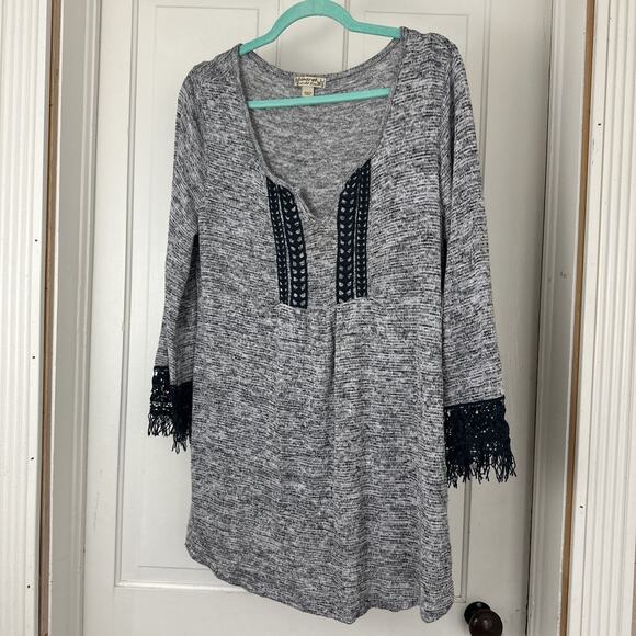 Energe Tops - Energe World Wear Women's Grey V-Neck Large Stretch Casual Embroidere 3/4 sleeve